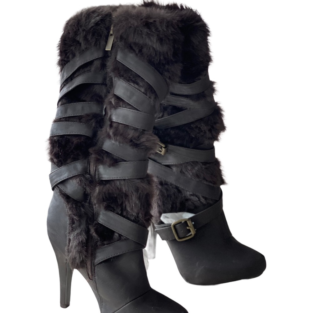 Faux leather boots with the faux fur. NWOT